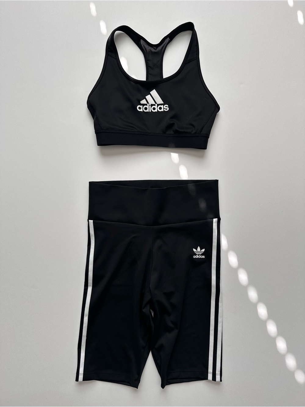 (NWT) Adidas Black & White Racerback Sports Bra and Biker Shorts Set